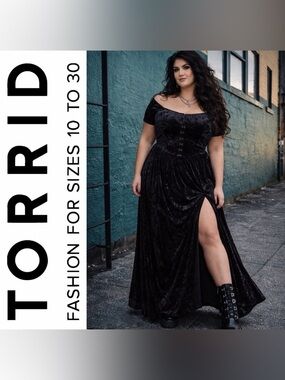 Torrid Nightfall Gothic Black Hook & Eye Velvet Maxi Dress, Large, NWT!